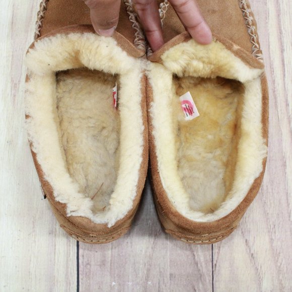 LL BEAN Brown Suede Venetian Shearling Lined Wicked Good Slippers 9 M - Picture 6 of 9